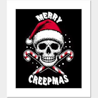 Christmas Skull and Crossed Candy Canes Posters and Art